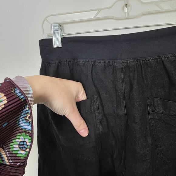 Fresh Produce Black 100% Linen Beachy Lagenlook Straight Cropped Pants Size XS - Picture 6 of 7